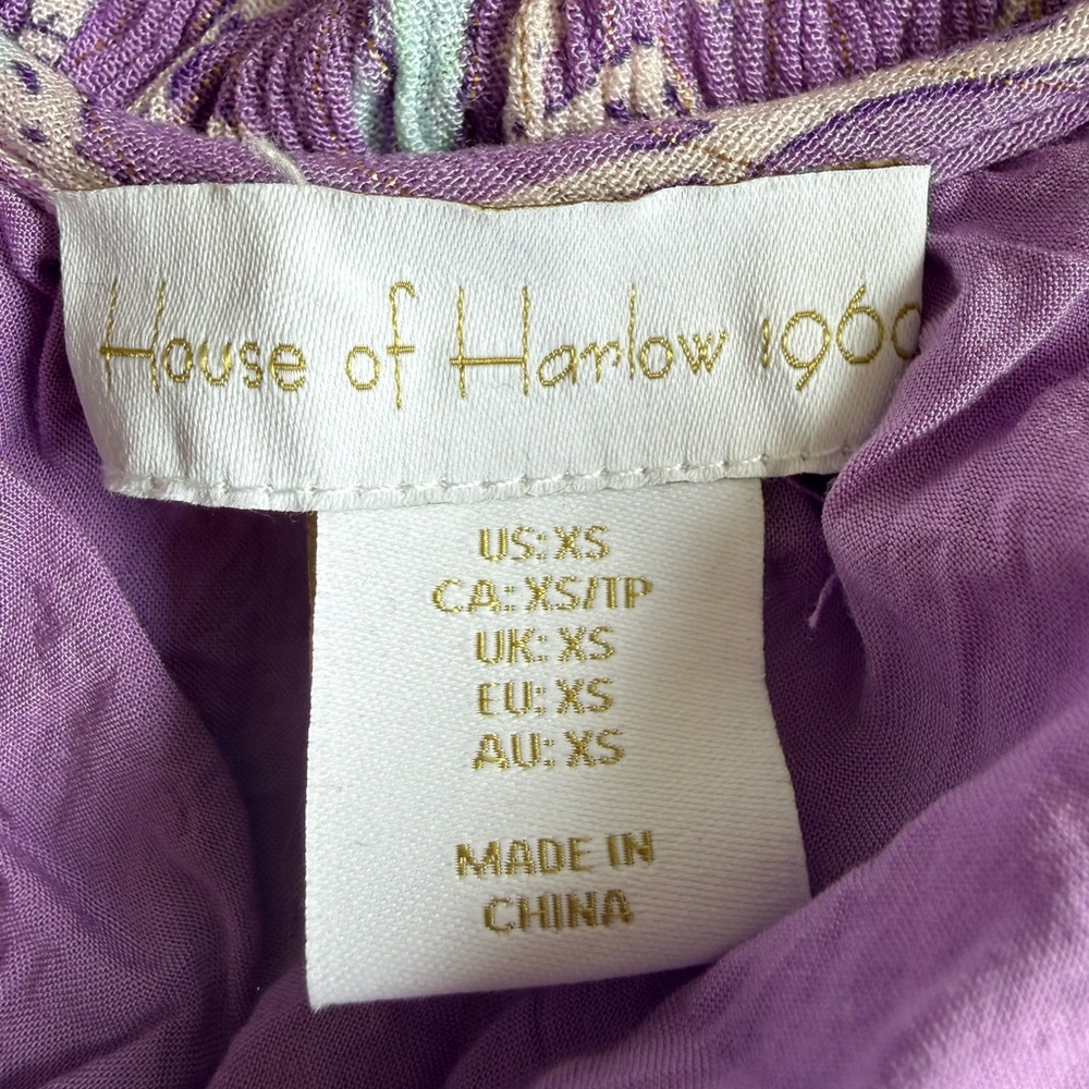 House of Harlow 1960 Purple Paisley Ruffled Boho Mini Dress Tassel Smocked - Picture 5 of 9